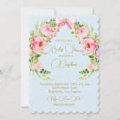 Baby shower Floral Crest Regency Bow Pink Blue Kaart (Voorkant)