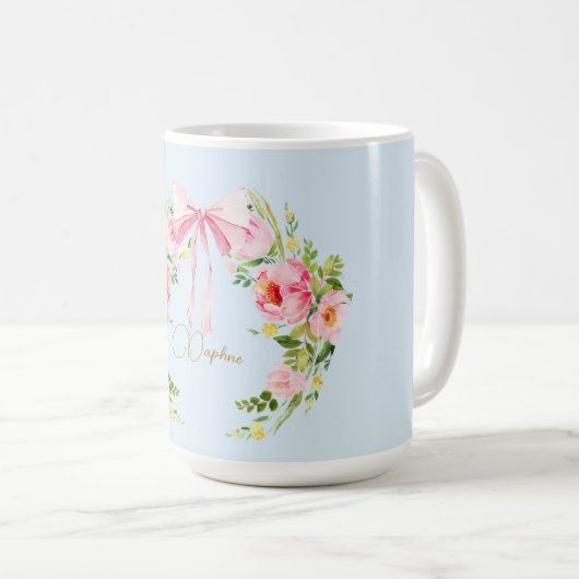 Baby shower Floral Crest Regency Bow Pink Blue Koffiemok (Voorkant rechts)
