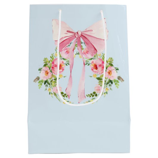 Baby shower Floral Crest Regency Bow Pink Blue Medium Cadeauzakje (Achterkant)