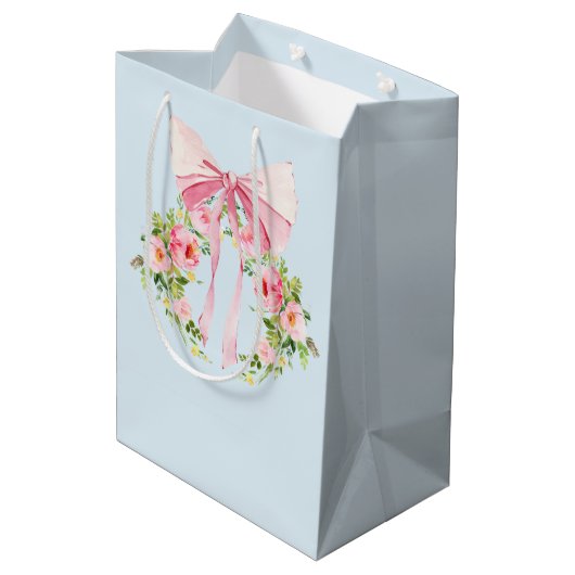 Baby shower Floral Crest Regency Bow Pink Blue Medium Cadeauzakje (Achterkant Gekanteld)