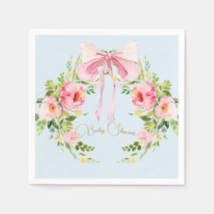 Baby shower Floral Crest Regency Bow Pink Blue Servet