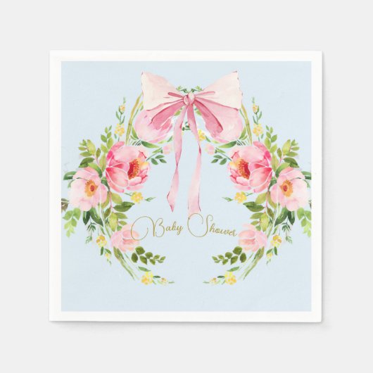 Baby shower Floral Crest Regency Bow Pink Blue Servet (Voorkant)