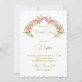 Baby shower Floral Crest Regency Bow Pink Kaart (Voorkant)