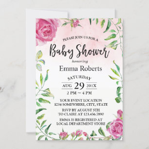 Baby shower  Floral Elegant Waterverf Kaart