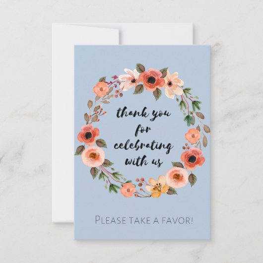 Baby shower Floral Favor Sign Hartelijk dank Kaart (Voorkant)