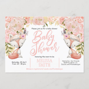 Baby shower, Floral, Fox, Baby shower Kaart