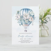 Baby shower Floral Hot Air Ballon Blue Boy Kaart (Staand voorkant)