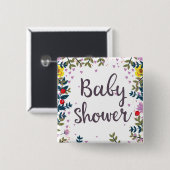Baby shower Floral Invite Vierkante Button 5,1 Cm (Voorkant /achterkant)