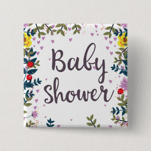 Baby shower Floral Invite Vierkante Button 5,1 Cm