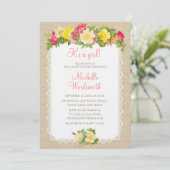 Baby shower Floral Linen Rustic Uitnodiging (Staand voorkant)