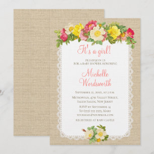 Baby shower  Floral Linen Rustic Uitnodiging