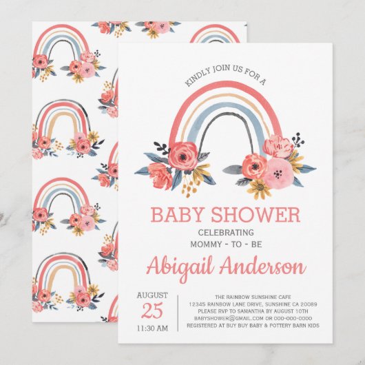 Baby shower Floral Modern Elegant Rainbow Kaart (Voorkant / Achterkant)