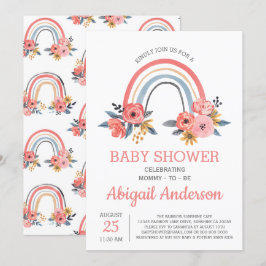 Baby shower Floral Modern Elegant Rainbow Kaart