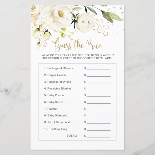 Baby shower Floral raadt het prijsspel (Voorkant)