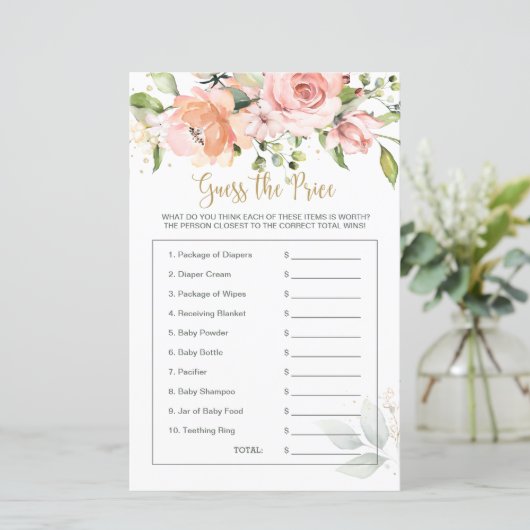 Baby shower Floral raadt het prijsspel (Staand voorkant)