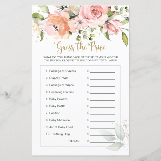 Baby shower Floral raadt het prijsspel (Voorkant)