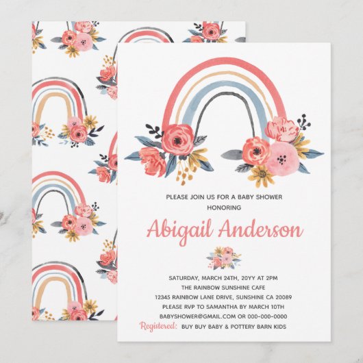 Baby shower Floral Rainbow Stylish Waterverf Kaart (Voorkant / Achterkant)