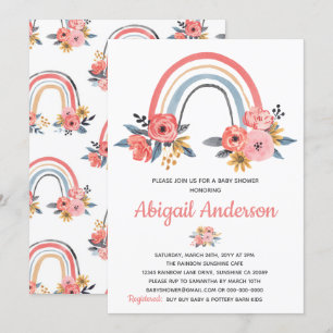Baby shower Floral Rainbow Stylish Waterverf Kaart
