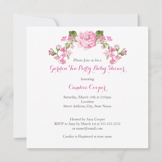 Baby shower Floral Roos Tea Party Pink Ethnic Kaart (Achterkant)