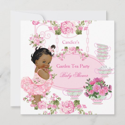 Baby shower Floral Roos Tea Party Pink Ethnic Kaart (Voorkant)