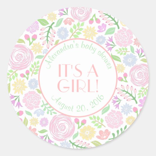 Baby shower Floral Round Sticker, glanzend Ronde Sticker (Voorkant)