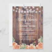 Baby shower Floral Rustic Wood String Lights Kaart (Voorkant)