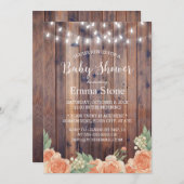 Baby shower Floral Rustic Wood String Lights Kaart (Voorkant / Achterkant)