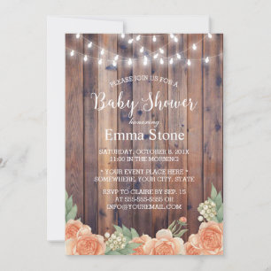 Baby shower Floral Rustic Wood String Lights Kaart