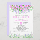 Baby shower Floral Spring Lavender Tulips Picnic Kaart (Voorkant / Achterkant)