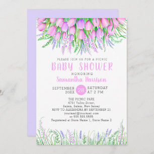 Baby shower Floral Spring Lavender Tulips Picnic Kaart