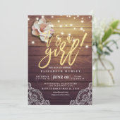 Baby shower Floral String Lights Rustic Wood Lace Kaart (Staand voorkant)