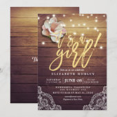 Baby shower Floral String Lights Rustic Wood Lace Kaart (Voorkant / Achterkant)