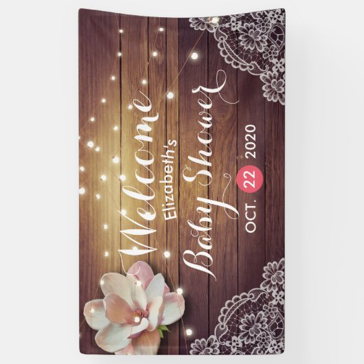 Baby shower Floral String Lights Rustic Wood Lace Spandoek (Verticaal)