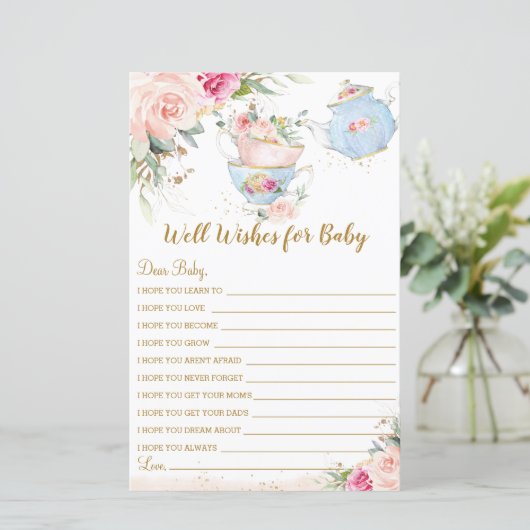 Baby shower Floral Tea Party... wenst Baby (Staand voorkant)