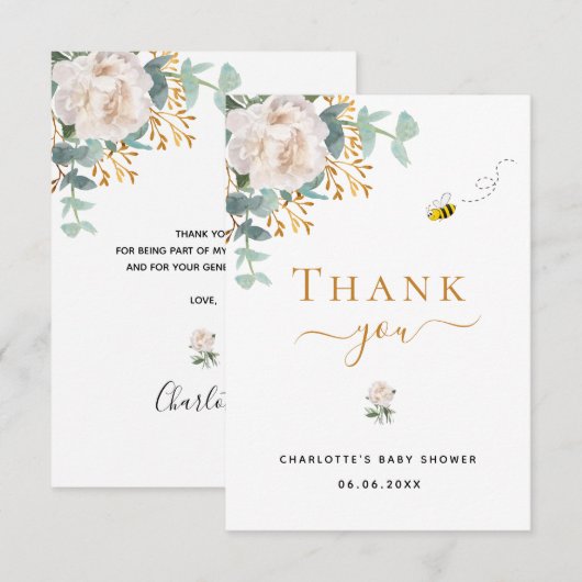 Baby shower florale eucalyptus greenery beige eleg bedankkaart (Voorkant / Achterkant)