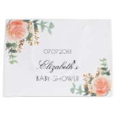 Baby shower florale roos goudblozen eucalyptus groot cadeauzakje (Voorkant)