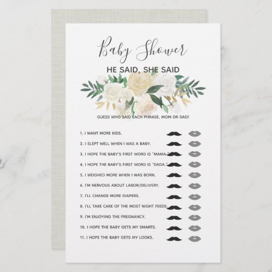 Baby shower Flowers Game (Voorkant / Achterkant)