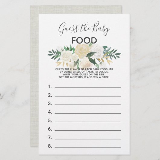 Baby shower Flowers Game - Raad eens het Baby (Voorkant / Achterkant)