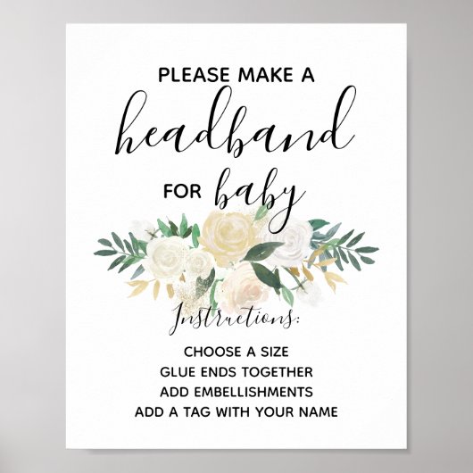 Baby shower Flowers Headband Station Activiteit Poster (Voorkant)