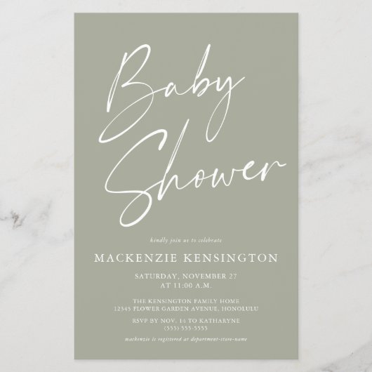 Baby shower FLYER VAN BUITENLANDSE Olive Sage Gree (Voorkant)