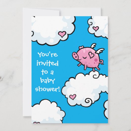 Baby shower Flying Piggy Uitnodiging (Voorkant)