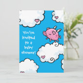 Baby shower Flying Piggy Uitnodiging (Staand voorkant)