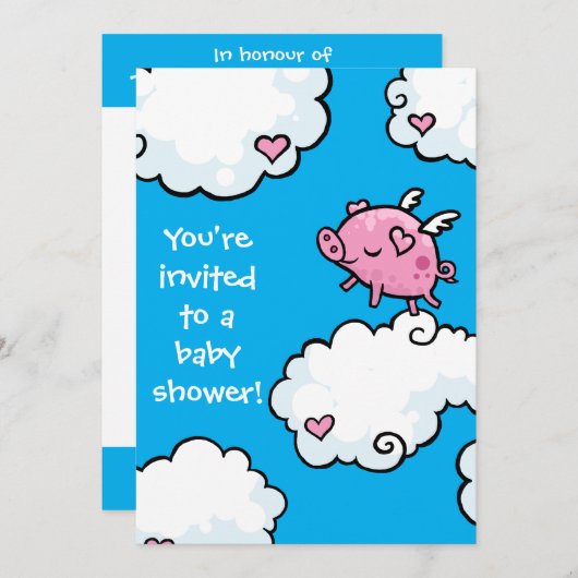 Baby shower Flying Piggy Uitnodiging (Voorkant / Achterkant)