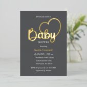 Baby shower Folie Uitnodiging, Script, Hart Uitnodiging (Staand Voorkant)