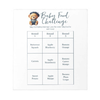Baby shower Food Challenge Game Activiteit Notitie Notitieblok