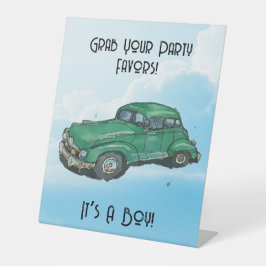 Baby shower for a boy, sedan reclamebord met voetstuk