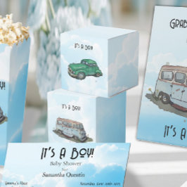 Baby shower for a boy, Van and sedan  Bedankdoosjes