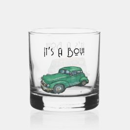 Baby shower for a boy, van and sedan whisky glas