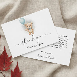 Baby Shower for Boy Blue Balloon Teddy Bear  Bedankkaart