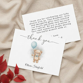 Baby Shower for Boy Blue Balloon Teddy Bear   Bedankkaart